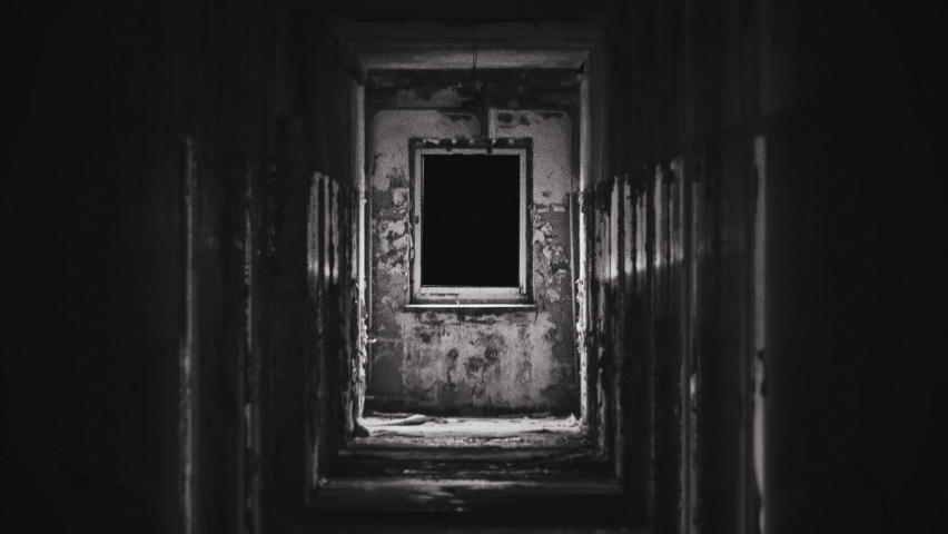 Spooky Eye Look Behind Window In Haunted House, Vintage Style. Ghostly eye looking through a window inside an haunted house. Eerie feelings Royalty-Free Stock Footage #1077447374