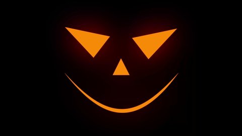 Abstract seamless 4K animation of neon lines Halloween animation on black background. Animation For The Holiday Halloween Scary pumpkin face at night with moving on dark space. Holiday Halloween