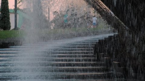 artificial waterfall in the Krasnodar park in the city of Krasnodar in Russia on August 8, 2021