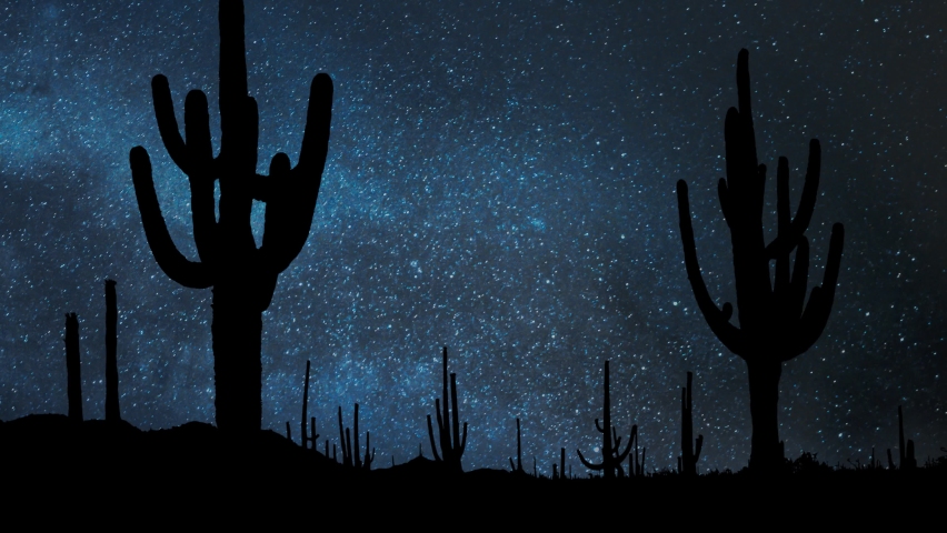 Saguaro Sactus Forest, Time Lapse by Night with Stars and Milky Way in Background Royalty-Free Stock Footage #1077472526