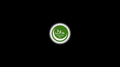 Green screen, chroma key with halal food emblem. Green, black, white, light brown color background.