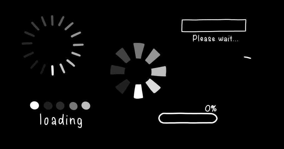 Animated Loading Icon set: progress loading bar, circle loading icon, waiting bar, Interface buffering upload on black background. UI element in 4K. Royalty-Free Stock Footage #1077492245