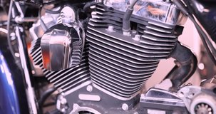 Sports motorcycle engine in service center 4k movie