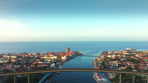 Aerial view above Willemstad, capital of Curacao, the Caribbean