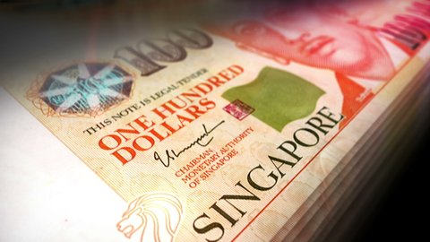 Singapore Dollar money counting. 100 SGD banknotes. Fast cash note count macro loop. Business and economy loopable and seamless concept.