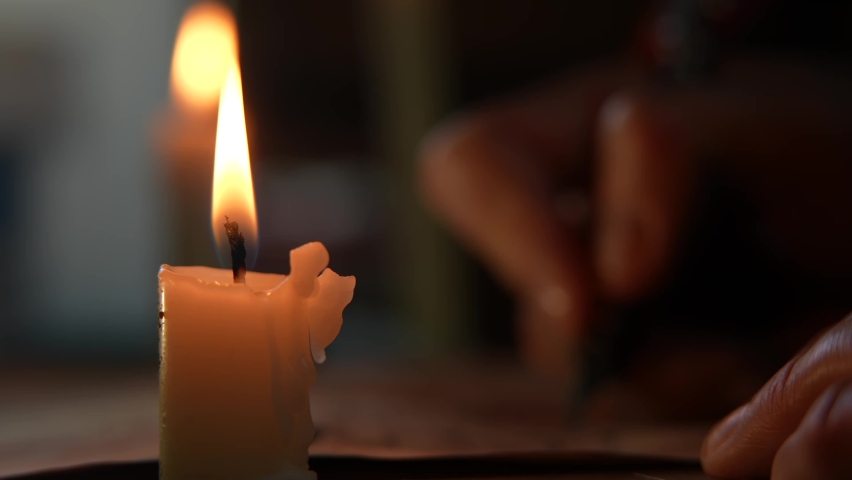 Cinematic Ancient Writer Man, Old Candle Light Writing Royalty-Free Stock Footage #1077501239