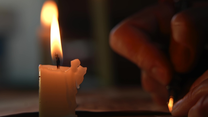 Cinematic Ancient Writer Man, Old Candle Light Writing | Shutterstock HD Video #1077501239