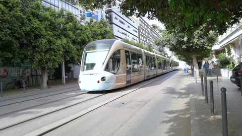 Rabat, Morocco - June 10, 2021; Tramway on the move in Morocco