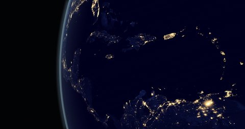 Central america continent at night rotating from space