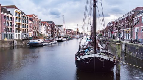Delfshaven Rotterdam tradition houses Day to Night Time Lapse, Netherlands