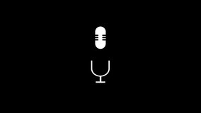 white microphone icon black background Animation. OS Ui Podcasting microphone waveform graphic. On air radio mic microphone. Speaker sign. Sound speaker icon high volume. audio, voice music control.