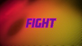 Animation of fight text on red and yellow background. video game, entertainment and digital interface concept digitally generated video. - Powered by Shutterstock - Get 15% off with code: PIKWIZARD15