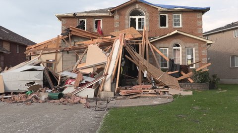 Barrie, Ontario, Canada July 2021 Massive Tornado damage and destruction in residential area from EF-2 twister in Barrie Ontario Canada