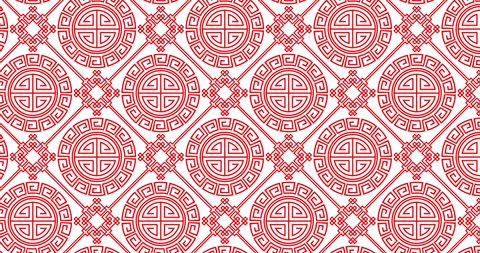 Animation traditional japanese  texture. Oriental Traditional geometric red patterns on black screen. Abstract background for Chinese new year. 4k graphic motion
