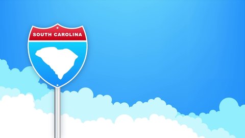 South Carolina map on road sign. Welcome to State of Louisiana. Motion graphics.