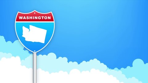 Washington map on road sign. Welcome to State of Louisiana. Motion graphics.