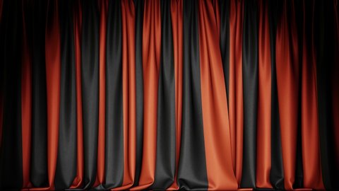 Realistic 3D animation of the dark and fancy Halloween orange and black striped textured curtain rendered in UHD with alpha matte