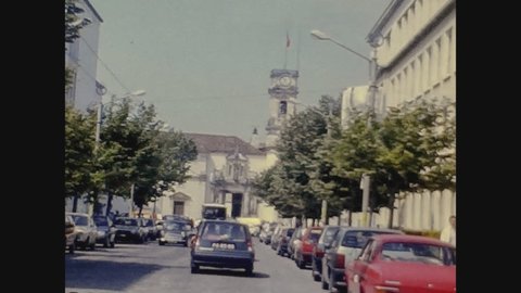 COIMBRA, PORTUGAL OCTOBER 1980: Coimbra city street view in 80's