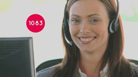 Animation of raising numbers over businesswoman wearing headset. global communication, business, connections, digital interface and technology concept digitally generated video. - Powered by Shutterstock - Get 15% off with code: PIKWIZARD15