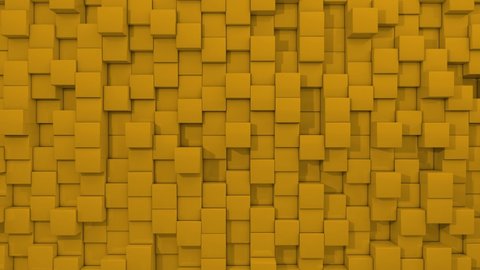3D Rendering of Abstract Amber Color Cubes on Wall. Modern Architecture Background with Amber Cubes on the Ground in Different Heights from Top. 4K Ultra HD Seamless Looping Animation.