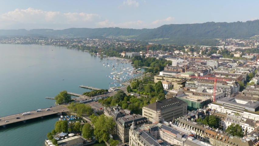 High Aerial View of Beautiful Lake Zurich in Switzerland