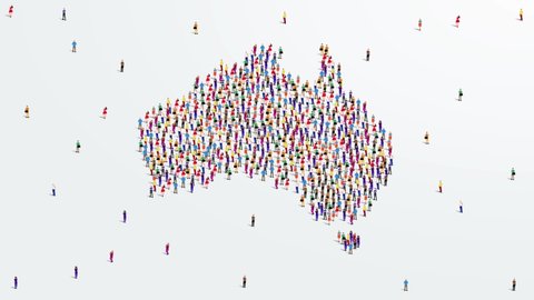 Australia Map A large group of people form to create the Australian map. 4K Video Animation.