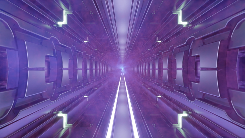 glowing neon science fiction tunnel with glowing neon lights and cool blue red smog - the perfect dj loop vj loop 3d illustration for you