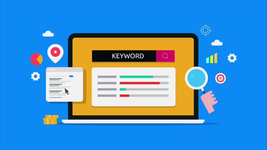 Concept of selecting keyword with SEO tool, Keyword research for SEO marketing, Digital marketing data analysis - 2d animation 4k video clip | Shutterstock HD Video #1077585167