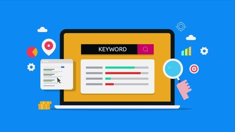 Concept of selecting keyword with SEO tool, Keyword research for SEO marketing, Digital marketing data analysis - 2d animation 4k video clip