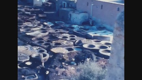 MARRAKESH, MOROCCO MAY 1970: Leather tannery in Morocco
