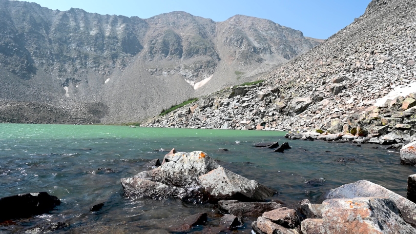 Rocky shore of Lake of the Clouds in Rocky Mountain National Park, Colorado, USA