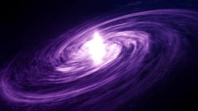Universe with stars, space nebula and spiral Galaxy. Cosmic animation 4K with purple starlight shine of milky way, dust and particles. 3d rendering