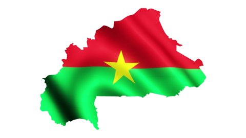 3D flying flag. Burkina Faso National Flag in geographic illustration of the country. White background