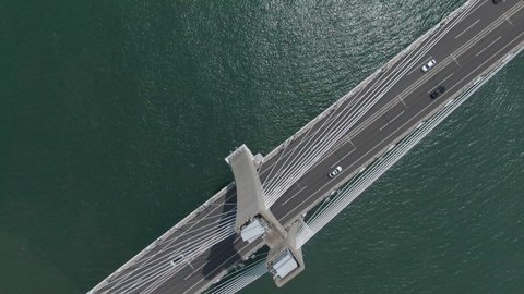 Aerial view of Geoga Bridge connecting Geoje Island and Gadeok Island, South Korea. May, 2021.