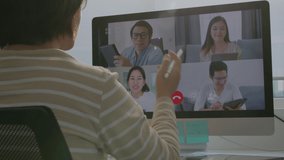 Group of asia adult people or happy MBA team study online advice talk on digital laptop webcam screen smile chat remotely in reskill upskill smart job sharing class, teach or learn report planning. - Powered by Shutterstock - Get 15% off with code: PIKWIZARD15