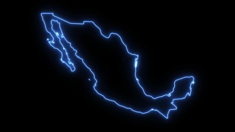 Neon shimmering blue map of Mexico country on black background.