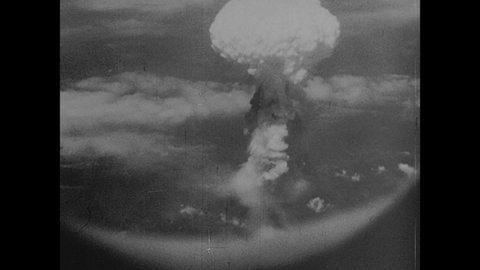 1940s: Map of Nagasaki, Japan. Atomic blast. Mushroom cloud.