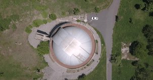 Video of a drone flying over a mountain observatory in the city of Byurakan, Armenia.