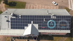 Rooftop solar power cells, with Battery icon, meter and percentage HUD - 3d animation - Powered by Shutterstock - Get 15% off with code: PIKWIZARD15