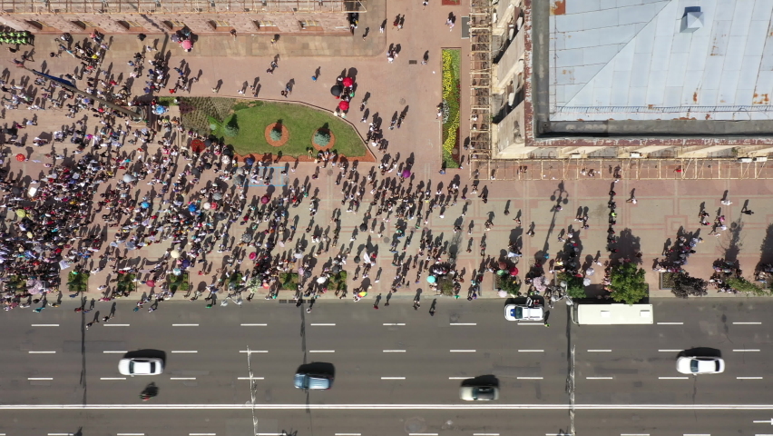 Kiev, Ukraine, July 2021: A crowd of people protest against the government