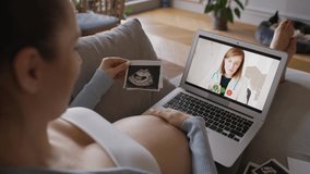 Pregnant woman has video conference with doctor. Shot with RED helium camera in 8K