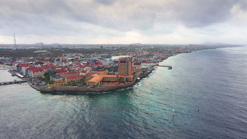 Aerial view above Willemstad, capital of Curacao, the Caribbean