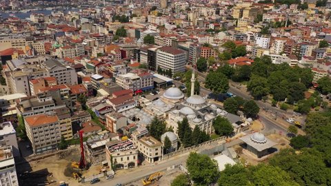 Istanbul, Turkey - July 10, 2021:  Kilic Ali Pasa hamami, Aerial View.  
