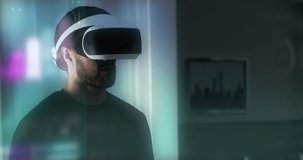 
Virtual or Augmented Reality Concept: Caucasian Businessman Using futuristic glasses. Financial animations appearing: e-Business, e-Commerce, Stock Market, Finance Infographics, economic analysis.  - Powered by Shutterstock - Get 15% off with code: PIKWIZARD15