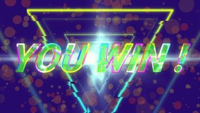 Animation of you win text over geometrical shapes and dots on blue background. video game, entertainment and digital interface concept digitally generated video. - Powered by Shutterstock - Get 15% off with code: PIKWIZARD15