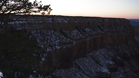 Snow covered grand canyon at sunset in Mather Point - landscape static shot