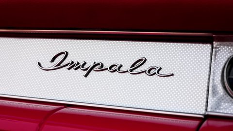 Sandy , Utah , United States - 08 01 2021: Close up Of 1958 Chevrolet Impala Emblem Restored Car