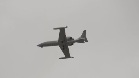 Ramstein - AUG 17, 2021: Air Force Learjet C-21A landing in Ramstein Air Bas