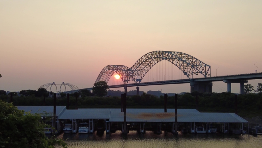 Hernando Desoto Bridge on the Mississippi River at dusk
