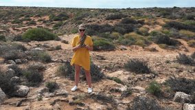 Blogger taking a drone video at Francois Perron National Park in Western Australia